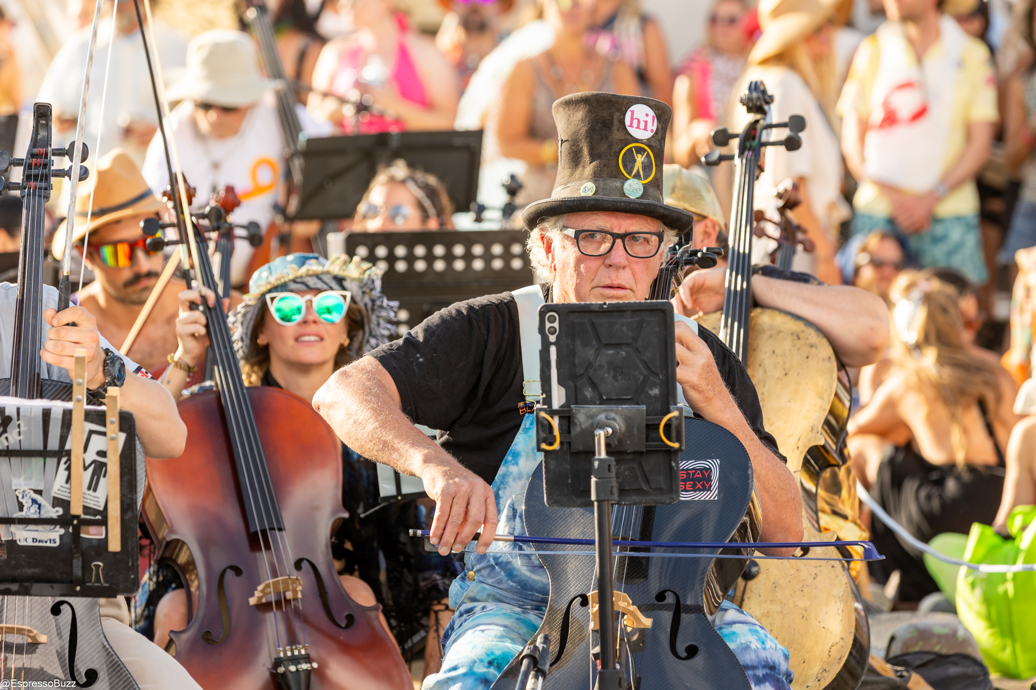 Close-up of musicians playing
